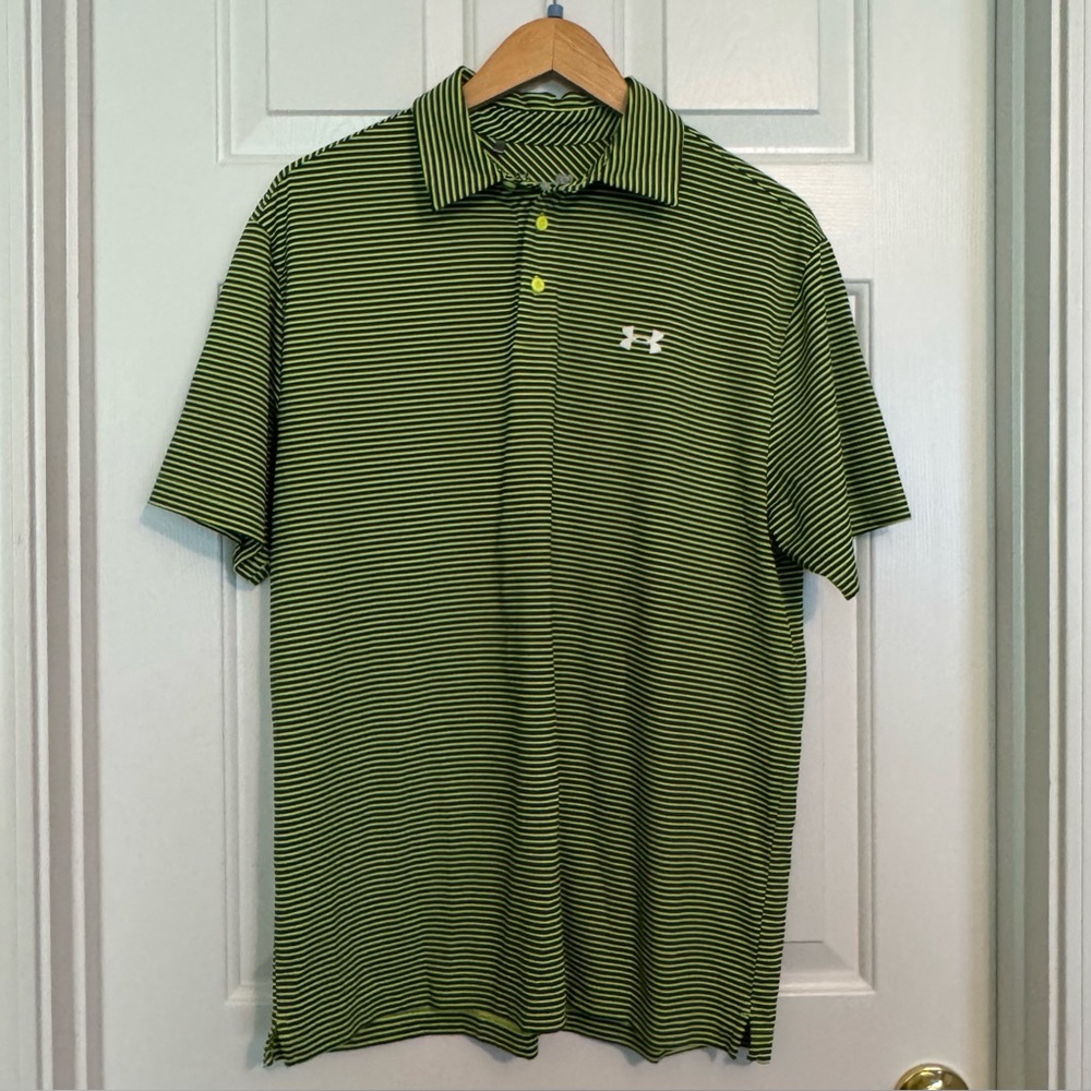 Under Armour Loose Dri-fit Men’s Polo Size Large Green/Navy Performance Material